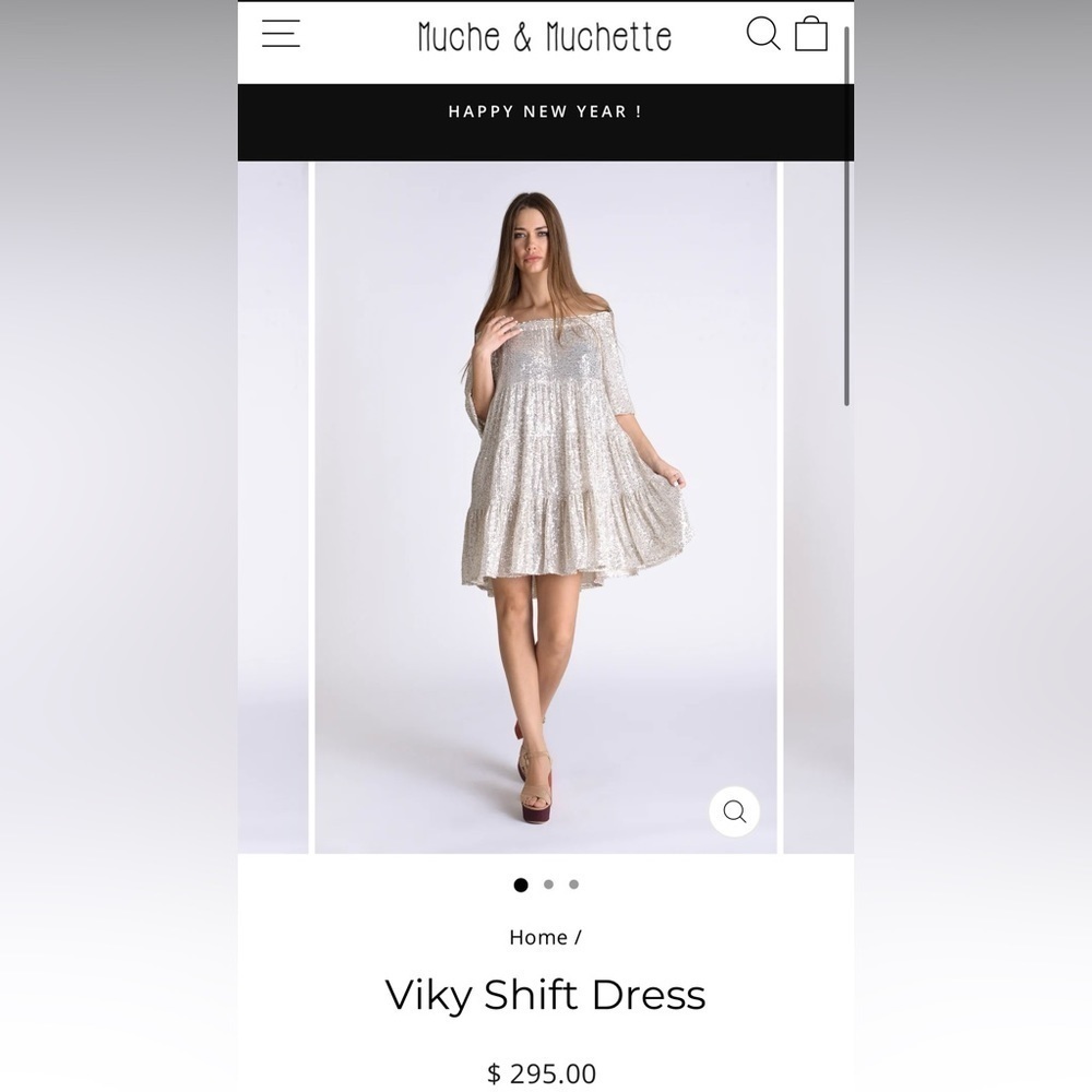 Muche et Muchette Viky Sequin Shift Dress OS Silver Mini Cocktail Party $295